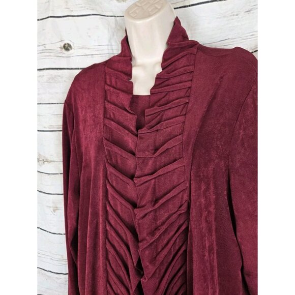 Chico's Travelers Red Burgundy Pleated Jacket Cardigan Set 4 Twin Set Tank 2 PC - Picture 3 of 8
